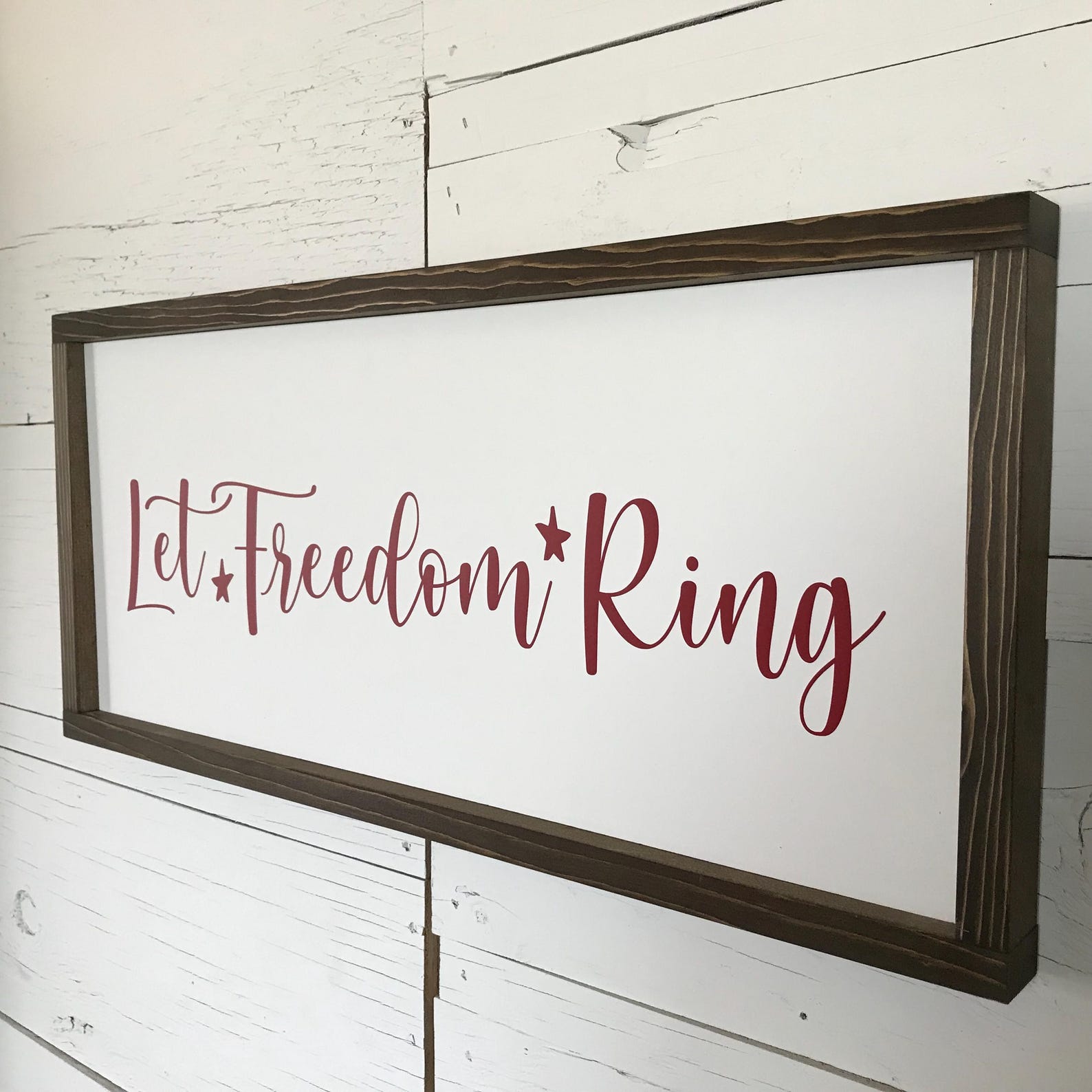 Let Freedom Ring Framed Wooden Patriotic Sign for Americana Wall Decor ...