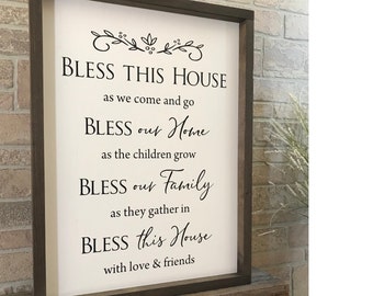 Bless this House framed wooden farmhouse sign for wall decor in the living room or entryway