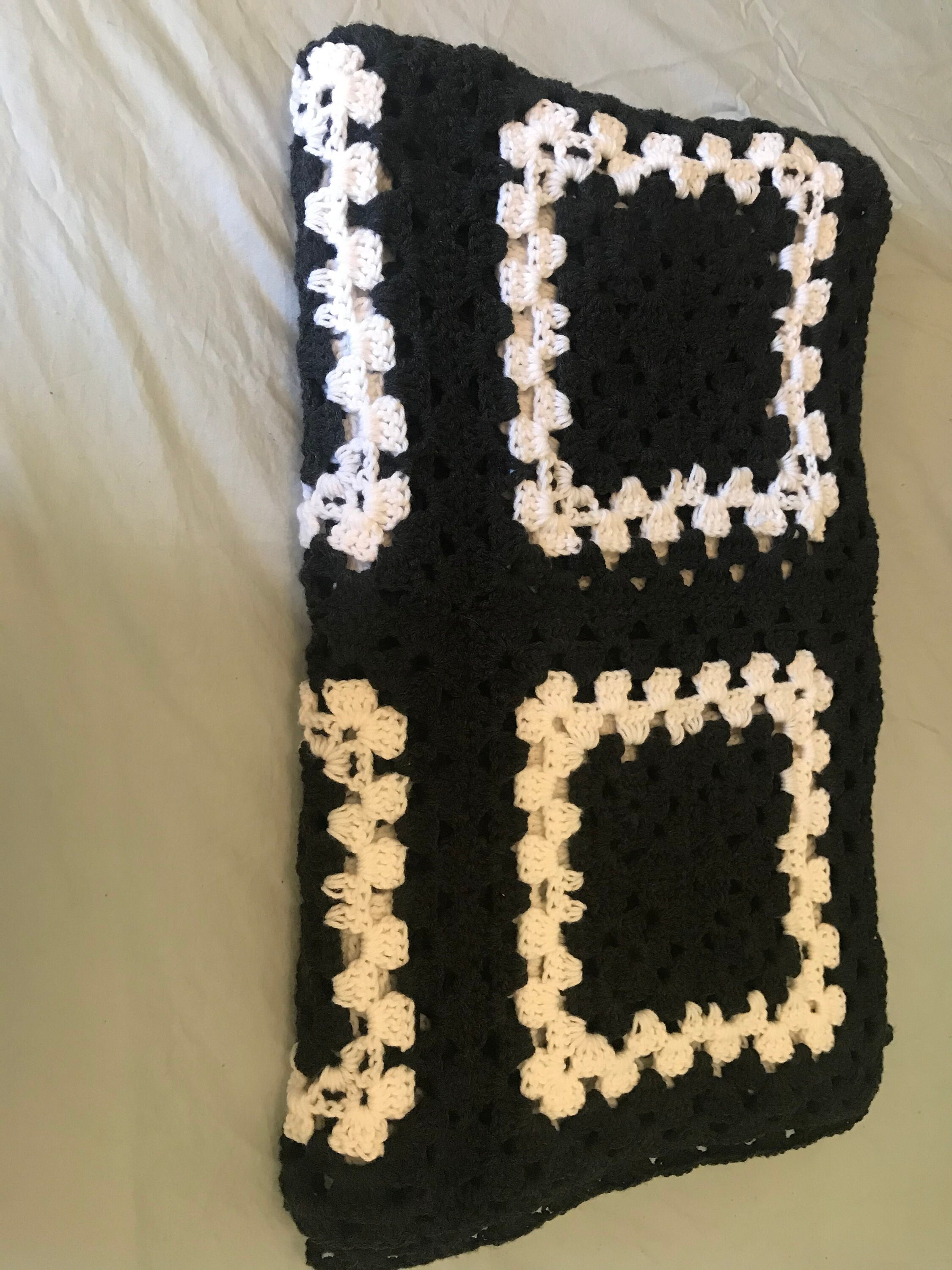 Gray and White Granny Square Blanket Etsy