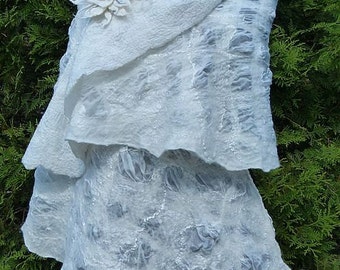 Snow white felted scarf weddings lace wrap white shawl merino wool wrap summer scarf ivory wrap women wrap gift for her