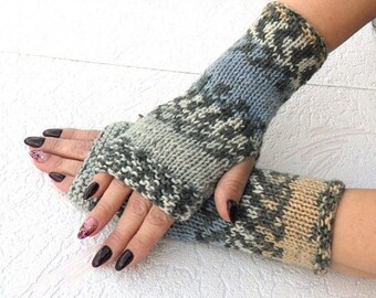 Wool knitted fingerless gloves - Wool arm warmers gloves - Winter gloves mittens - Long fingerless gloves women - Womens mittens fingerless