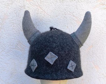 Wool Viking Hat with Horns: Medieval Costume, Adult Size