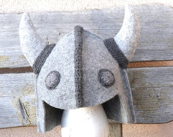 Viking  hat with horns  Viking Helmet, Medieval Wool Cap, Hat, Grey Hat, Carnival - Halloween   Birthday gift