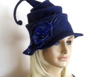 Felted wizard hat,Witch hat,  Festival headwear, Halloween witch hat Fun winter felted hat Role playing  Wool witch hat