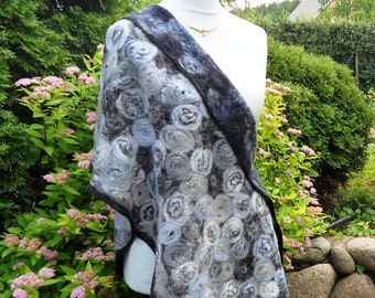 Felted shawl wool Black ,  Gray Handmade Felt shawl
