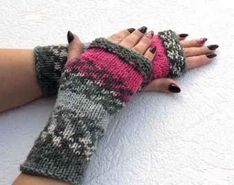 Wool knitted fingerless gloves - Wool arm warmers gloves - Winter gloves mittens - Long fingerless gloves women - Womens mittens fingerless