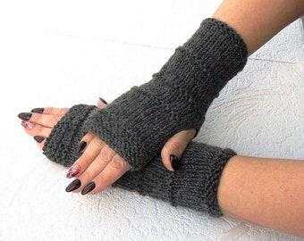 Wool knitted fingerless gloves - Wool arm warmers gloves - Winter gloves mittens - Long fingerless gloves women - Womens mittens fingerless
