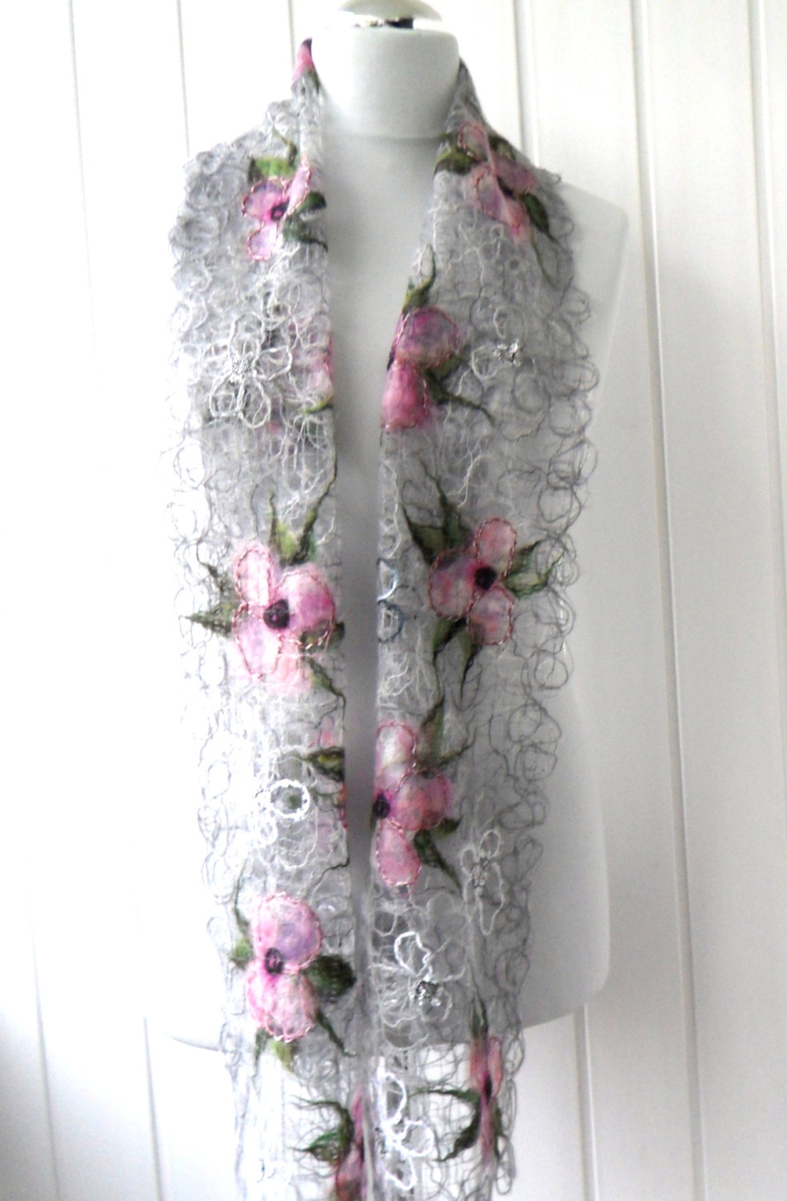 Grey + Pink Floral Scarf main image 0