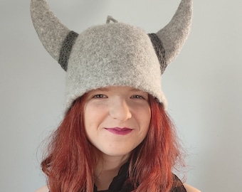 Viking  hat with horns  Viking Helmet, Knight Hat, Grey Hat, Carnival - Halloween   Birthday gift.Clothes of the Vikings.