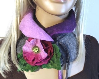 Ruffle scarf Multicolor frilly scarf Collar nunofelt Silk wool scarf nuno felt Felt Scarf Neck warmer Collar Ruffle felted