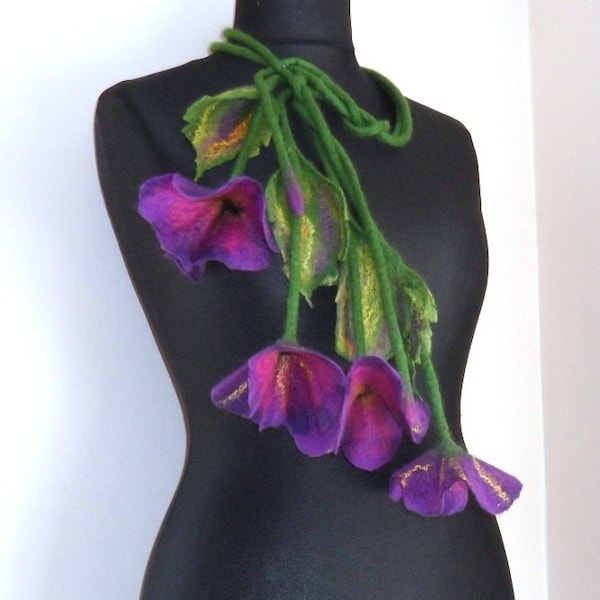 Felt flower Necklace, flower necklace, felt flowers, garlands, flower scarf, Flower Cord, Floral Jewelry, Floral Felted scarf, felt lariat