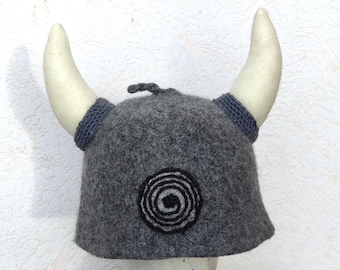Viking hat Gray woll hat  Cap Accessories Steam Room for men, Gift Items Medieval Wool Cap Unique birthday gift idea  Saunahat Filz Mütze