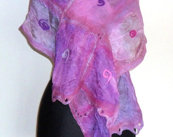 Pink Felted Nunofelt Scarf Rose Fashion Wrap art Scarves Light Felt Nunofelt Nuno felt Silk wearable art Eco Boho Fiber Art Gift for women