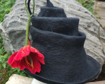 Witch hat, wizard hat, Festival headwear, Halloween witch hat Fun winter felted hat Role playing  Wool witch hat