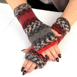 Wool knitted fingerless gloves - Wool arm warmers gloves - Winter gloves mittens - Long fingerless gloves women - Womens mittens fingerless