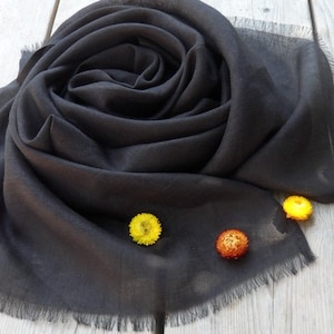 Soft Pure LINEN Scarf   Summer Scarf  black  linen fabric large  shawl Gift woman unisex linen scarf