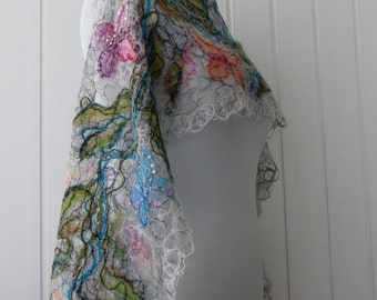 Elegant Scarf. Butterfly Shawl. Soft Shawl Butterfly Scarf. Oversized Wrap. Fashion Shawl Gray Handmade shawl crazy wool technique for women