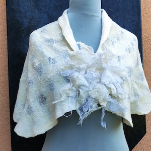 White Wedding Shawl Bridal Shrugs White   silk wool  Poncho White Cover Up Lace Shawl White  felted Cape White Wedding Stole