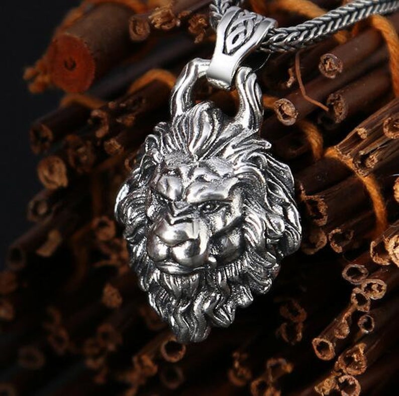 Retro design S925 Sterling Silver Lion Pendant Charm diy Men necklace 14.75 gram