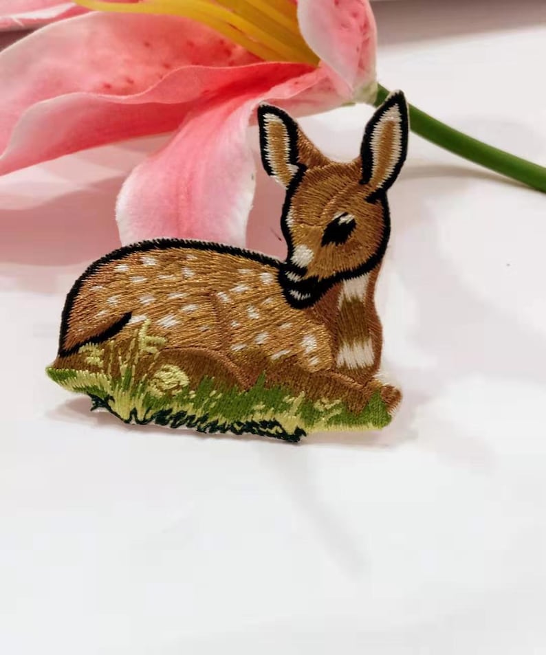 Bambi Sika  Deer  embroidered iron  on patch  diy sewing  kid  6.5x6.5cm