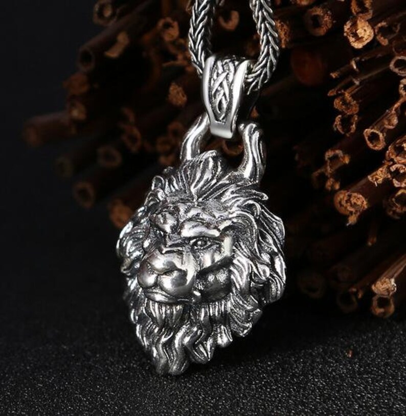 Retro design S925 Sterling Silver Lion Pendant Charm diy Men necklace 14.75 gram