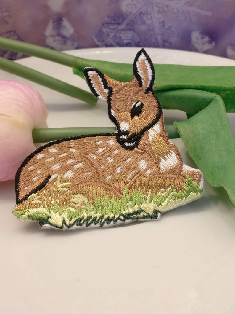 Bambi Sika  Deer  embroidered iron  on patch  diy sewing  kid  6.5x6.5cm