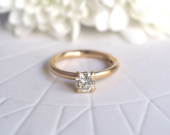 9ct Solid Gold Ring with 6mm White Sapphire // Contemporary Jewellery // Womans Engagment Ring //