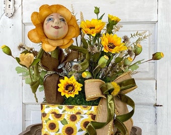 Sunflower Floral Arrangement, Sunflower Centerpiece/Table Top, Sunflower Decor, Summer Floral Arrangement, Farmhouse Decor, Sunflower Doll