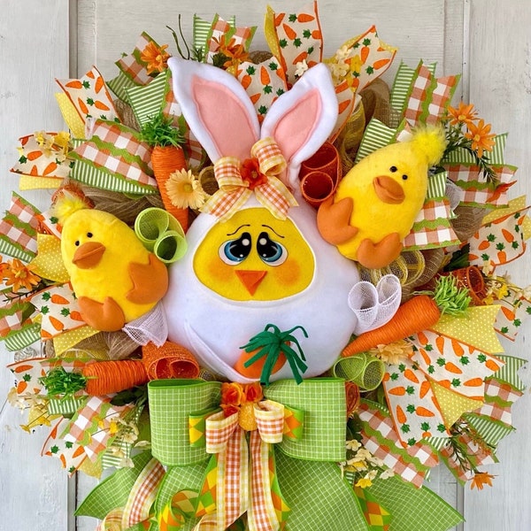 Easter Wreath, Spring Wreath, Easter Bunny Wreath, Easter Bunny Chick, Easter Decor, Spring Decor, Easter Door, Whimsical Easter