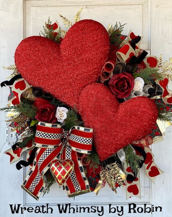 Valentine's Day  love Red Hearts Wreath- Valentines Day Decorations