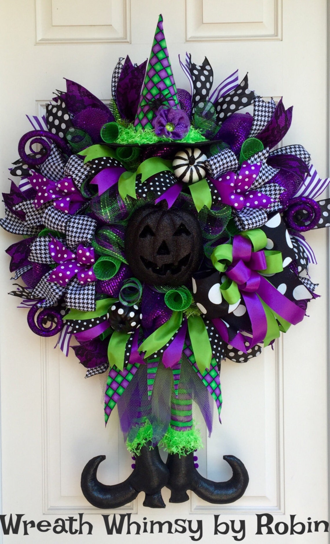 Halloween Lime Purple & Black Deco Mesh Witch Wreath Fall Etsy