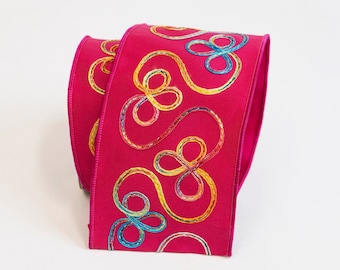 Farrisilk Ribbon, 10 Yards, Designer Ribbon, 4 Inch Wired Ribbon, Fuchsia Ribbon, Wreath Ribbon, Floral Supplies