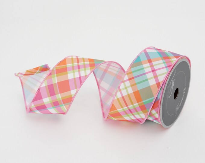 Farrisilk Gumdrop Plaid Ribbon, 2.5 Inch Wired Ribbon, Plaid Ribbon ...