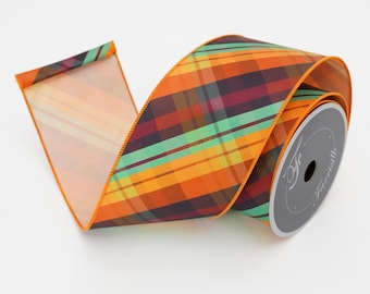 4 Inch Wired Ribbon, 10 Yards, Farrisilk Ribbon, Designer Ribbon, Edgy Fall Ribbon, Plaid Ribbon, Wreath Ribbon