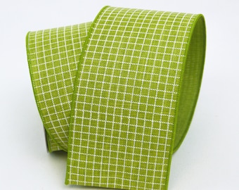 Farrisilk Spring Gingham Ribbon in Lime, 10 Yards, 4 Inch Wired Ribbon, Designer Ribbon, Wreath Ribbon, Floral Supplies