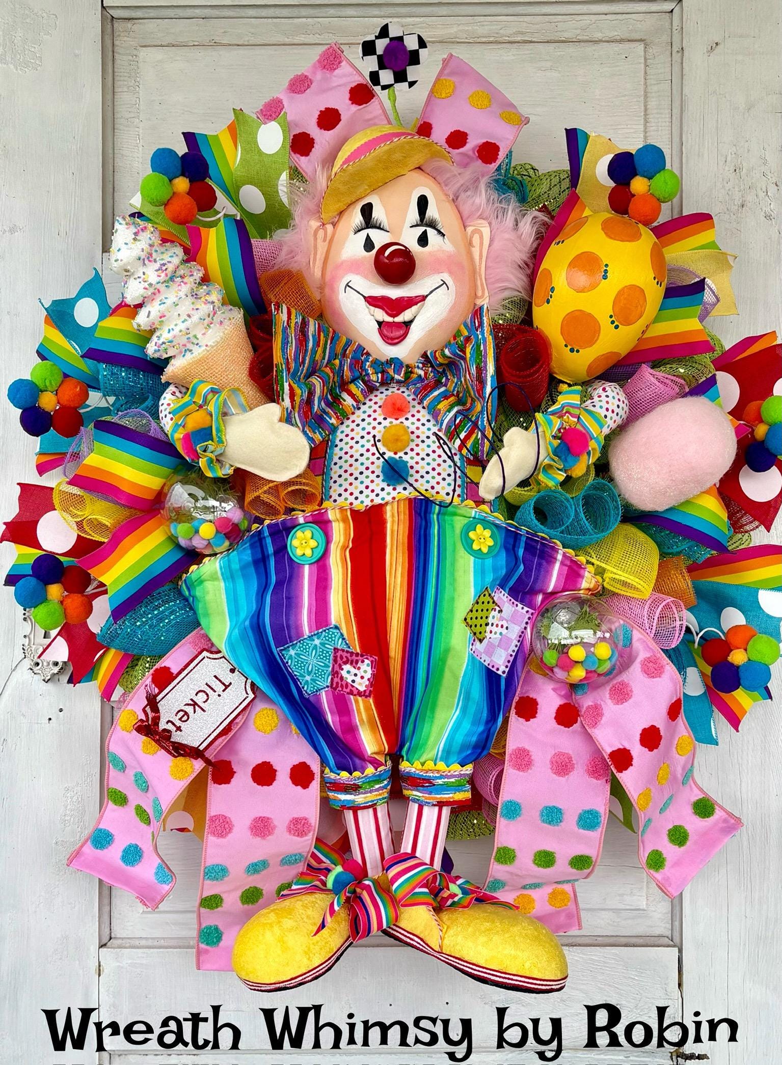 Clown Wreath, Circus Wreath, Carnival Wreath, Birthday Wreath, Clown Decor, Circus Decor, Kids Room, Playroom Decor