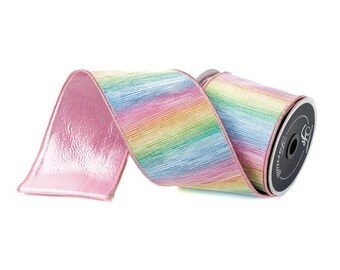 Farrisilk  Rainbow Sherbert Ribbon, 4 Inch Wired Ribbon, 10 Yard Roll, Designer Ribbon, Pastel Ribbon, Striped Ribbon, Glittered Ribbon