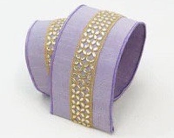 Farrisilk Spring Jewels Lavender Ribbon, 10 Yards, 4 Inch Wired Ribbon, Designer Ribbon, Wreath Ribbon, Floral Supplies