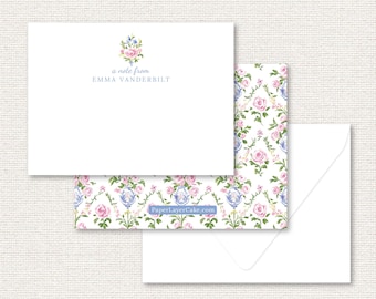 Personalized Flat Notes | Grandmillennial  | Set of 12 A2 Custom Stationery  | Luxe Paper | Gift for Her, Hostess, Teacher, Bridesmaid