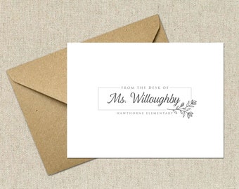 Personalized Stationery, set of 12 folded notecards. Gift idea - teacher gift idea