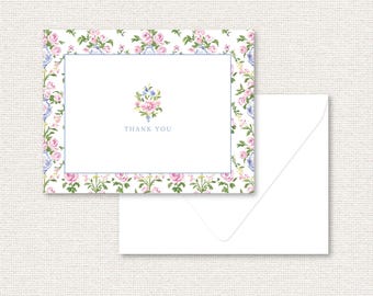 Folded Thank You Cards |  Grandmillennial  | Set of 12 A2 Custom Stationery  | Luxe Paper | Gift for Her, Hostess, Teacher, Bridesmaid