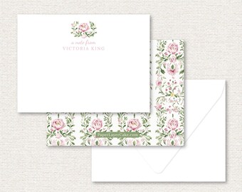 Personalized Flat Notes | Grandmillennial  | Set of 12 A2 Custom Stationery  | Luxe Paper | Gift for Her, Hostess, Teacher, Bridesmaid