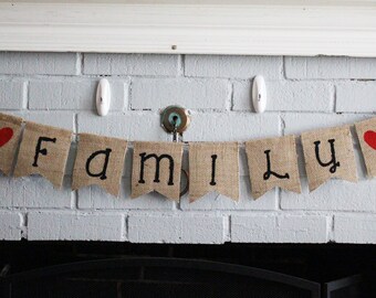 Burlap Banner, Family Banner, Photo Prop, Home decoration, Entryway Decor, Gathering, Photography Props, Burlap Bunting, Living Life Crafty