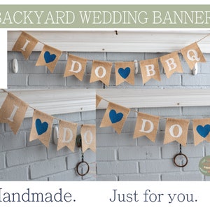 I DO BBQ Banner, Engagement Wedding Burlap Sign, Backyard BBQ Sign, Photo Backdrop Decoration, Barbecue Party, Rehearsal Dinner Decorations