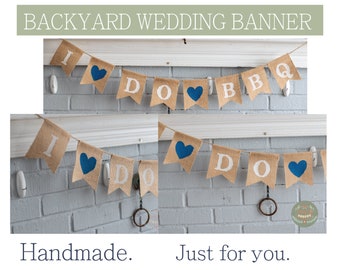I DO BBQ Banner, Engagement Wedding Burlap Sign, Backyard BBQ Sign, Photo Backdrop Decoration, Barbecue Party, Rehearsal Dinner Decorations