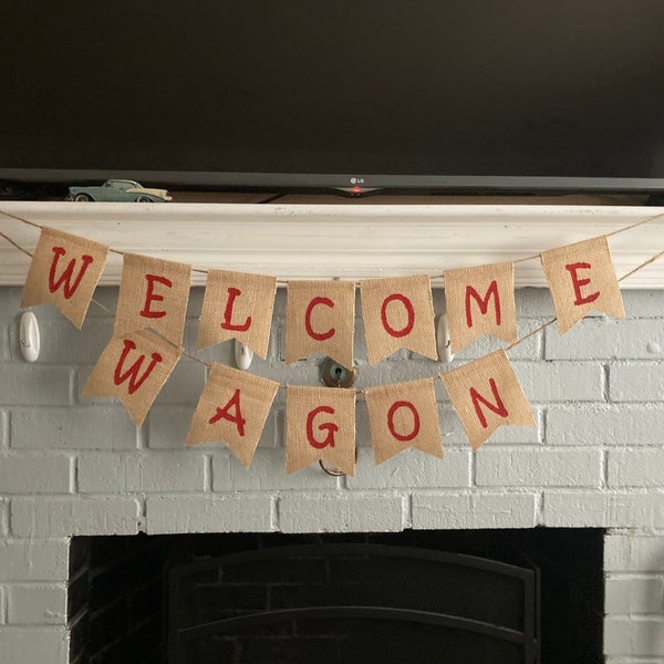 Welcome Wagon Burlap Sign, Birthday Banner, Party Banner Sign, Baby Shower, Burlap Banners, Party Decoration, Birthday Decor, Party Banner