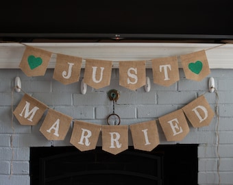 Estoy casado banner, banderín de la bandera, anuncio estoy casado, boda Burlap Banner Bunting, decoración de la boda, elopemento, decoración de la fiesta