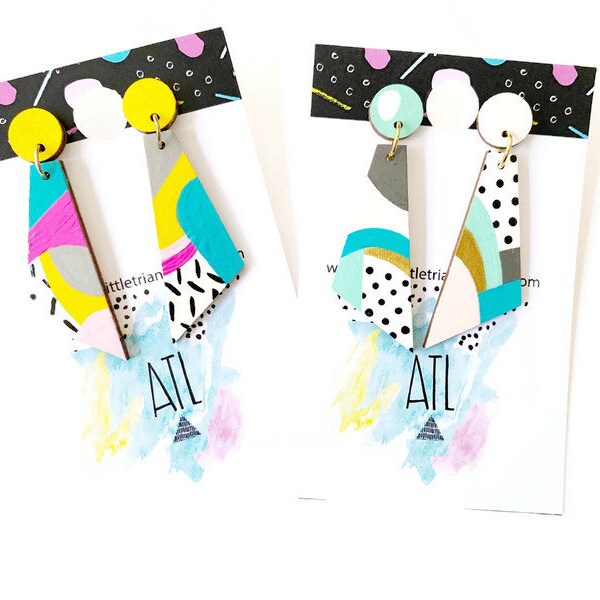 Pendientes de unmatch - Pendientes geométricos - Joyería colorida - Regalos únicos para ella - Pendientes Retro 80s - moda de los años 80 - accesorios de los años 80