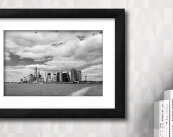 New York Skyline Photography - Lower Manhattan Photo Print - World Trade Center Freedom Tower Picture - Black and White Photograph