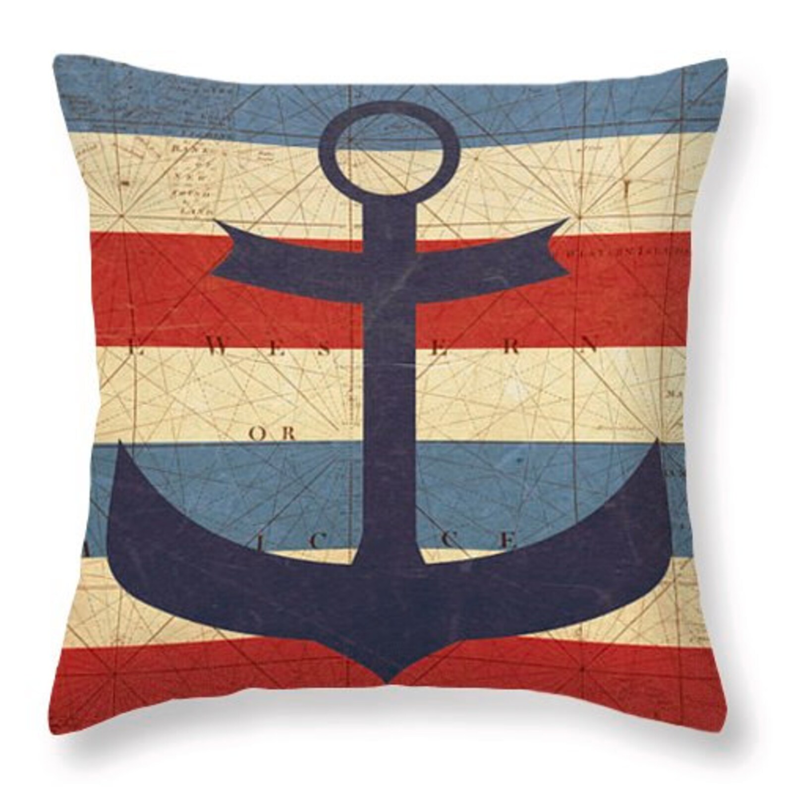Vintage Style Nautical Anchor and Sea Chart Pillow Red White Etsy